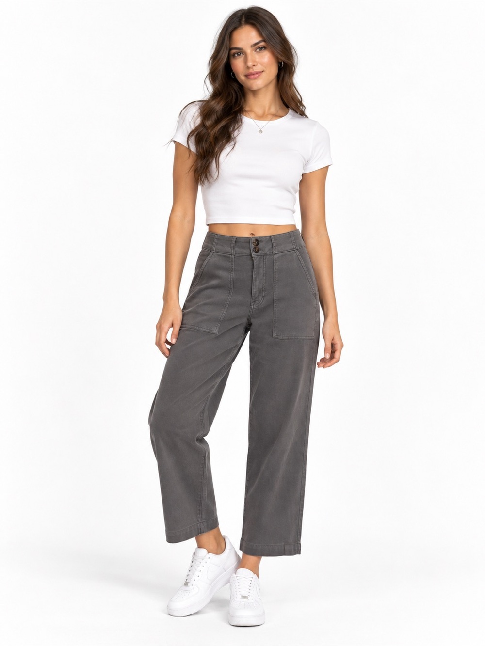 Maurices NEW Charcoal Gray Wide-Leg Utility Front Patch Pocket Pants Size 4